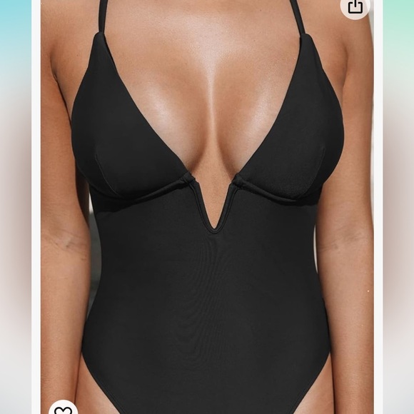 Black Deep V Neck Crisscross Back Adjustable Strap one piece. Sz Small - Picture 9 of 9